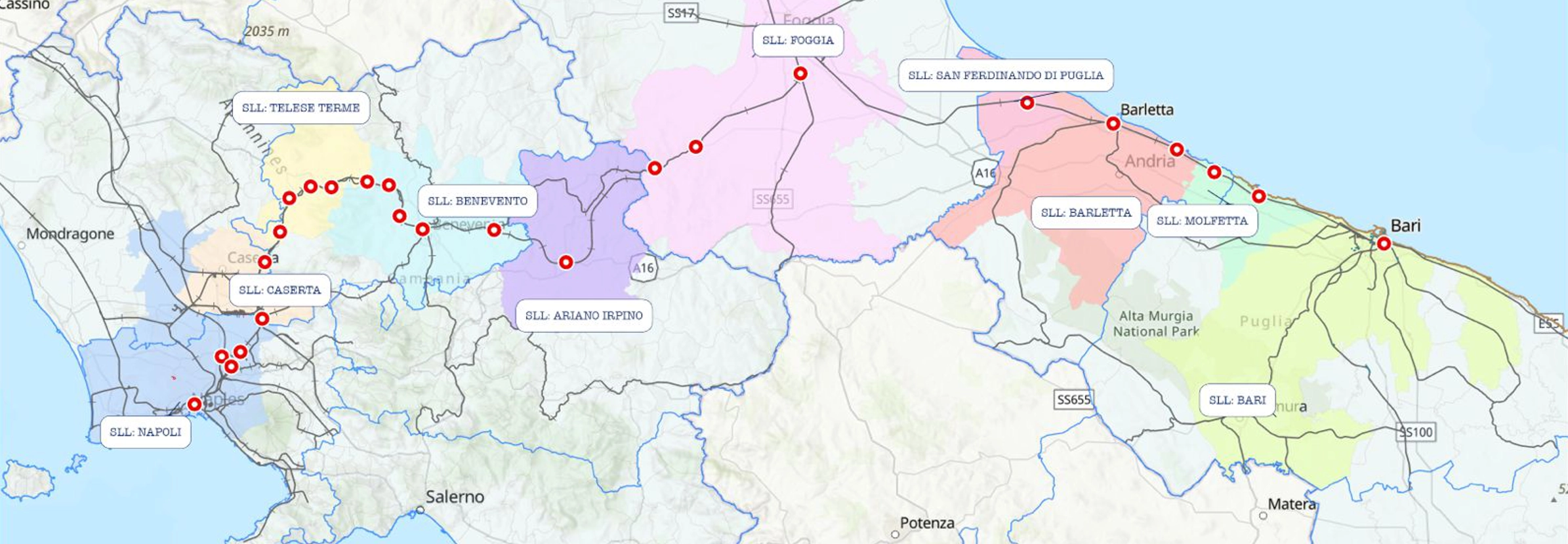 Mappa percorso alta velocità Napoli-Bari
